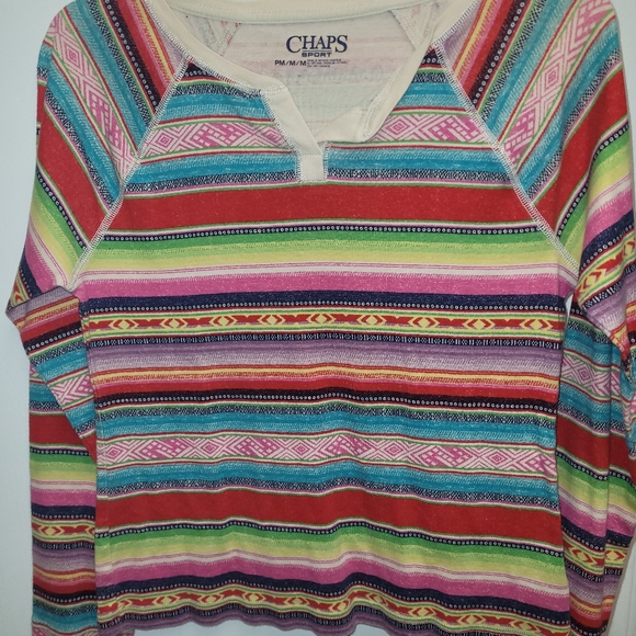 Chaps Striped Long Sleeve Top, Medium - Picture 3 of 3